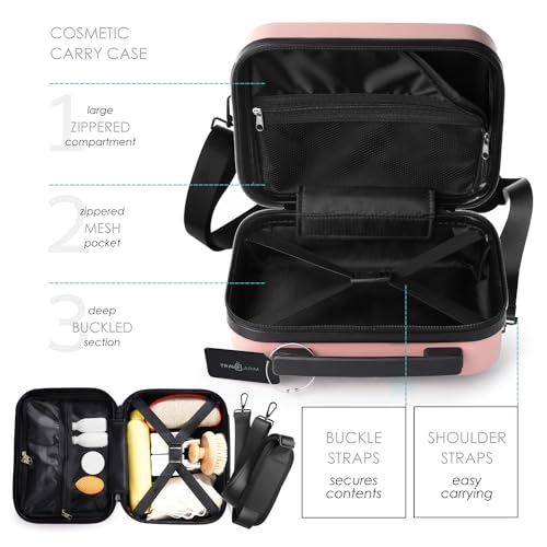 TRAVELARIM 20 Inch Carry On Luggage 22x14x9 Airline Approved, Carry On Suitcase with Wheels, Hard-shell Carry-on Luggage, Durable Luggage Carry-On, Pink Small Suitcase with Cosmetic Case