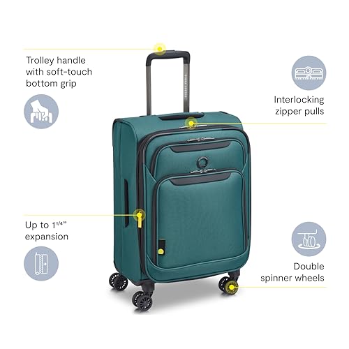 DELSEY PARIS Sky Max Softside Expandable Luggage with Spinner Wheels, Teal Blue, Carry-on 21 Inch