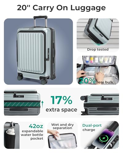 BAGSMART Sage Green hardside carry-on for 22x14x9 carry-on luggage detail 2