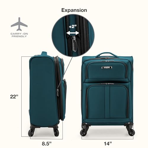U.S. Traveler Anzio Softside Expandable Luggage with Spinner Wheels, Teal, 22-Inch Carry-on