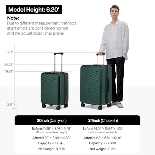 mixi 20 Inch Expandable Carry On Luggage PC Hard Shell Suitcase Top Opening Rolling Travel Suitcases with Spinner Wheels & TSA Lock, Blackish Green