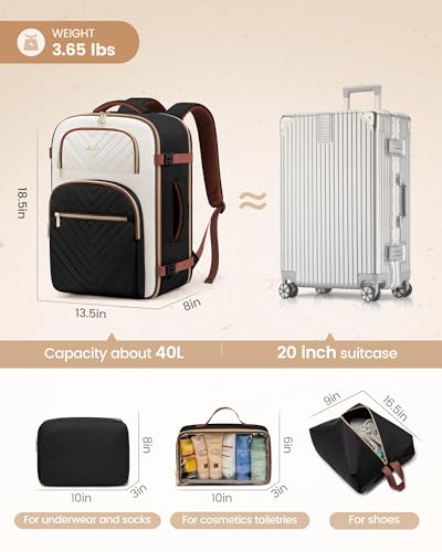 LOVEVOOK Travel Backpack Carry on Flight Approved 40L,Waterproof TSA Travel Essentials Personal Item Backpack for Women Men,Large Carry on Luggage Suitcase Travel Bag for Airplane with 3 Packing Cubes