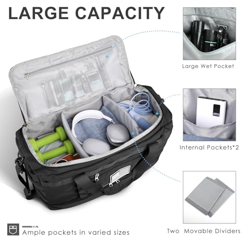 ETRONIK Gym Bag for Men Women, Carry on Luggage 22x14x9 Airline Approved, Tactical Travel Duffle Bag with Toiletry Bag and Shoe Compartment, Weekender Overnight with Wet Pocket for Workout, Black