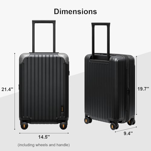 LEVEL8 Carry on Luggage Airline Approved, Hardshell Suitcases with Spinner Wheels, PC Expandable Luggage, 20 Inch, Black