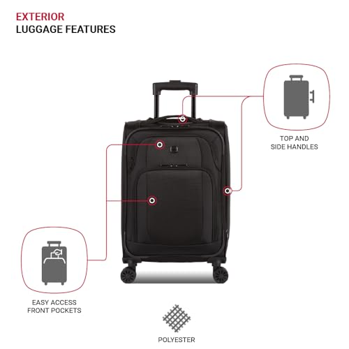 SwissGear Sion II Softside Expandable Luggage with Spinner Wheels, Black, Carry-On 20-Inch