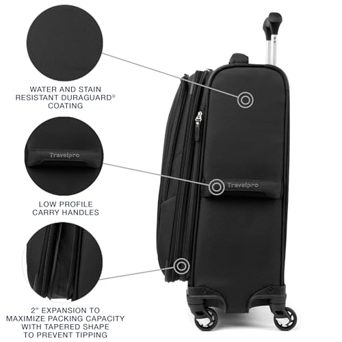Travelpro Maxlite 5 Softside 2pc Set Expandable Carry On Luggage with 4 Spinner Wheels/Soft Underseat Tote, Lightweight Suitcase, Men and Women, Black