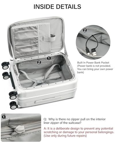 Hanke 20 Inch Expandable Carry On Luggage with Cup Holder 22x14x9 Airline Approved, Top Opening Hard Shell Suitcases with Wheels, Carry-On Travel Suitcase Trunk Luggage with Lock, Smoke White