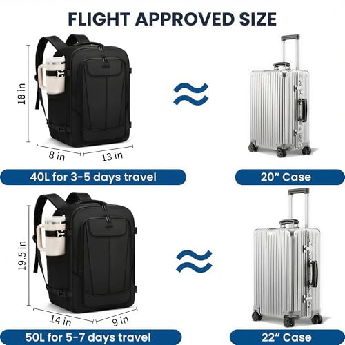 LOVEVOOK Travel Backpack for Men Women, 40L Carry on Backpack Flight Approved with 3 Packing Cubes, Extra Large Personal Item Bag Fits 17.3 inch Laptop for Airplanes, Water Resistant Daypack, Black