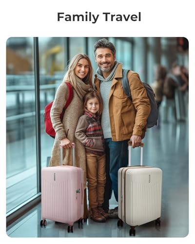 BAGSMART Carry On Luggage 22x14x9 Airline Approved with Spinner Wheels,100% PC Hardside Expandable Luggage with TSA Lock for Trips, 20 Inch Rolling Suitcases for Men Women,Pink