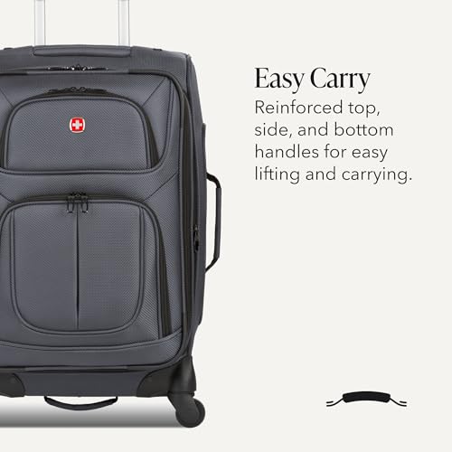 SWISSGEAR Sion Carry-On Spinner Luggage, Softside Expandable, Lightweight Suitcase, Dark Grey, 22.75-Inch
