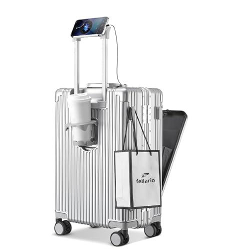 feilario PC Hardside Carry On Luggage, Aluminum Frame, TSA Lock, Cup Holder