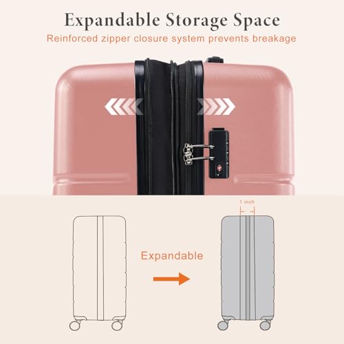 Sweetcrispy Carry on Luggage, Hard Shell ABS Suitcase with Double Spinner Wheels, Lightweight Expandable Rolling Suit Case with TSA Lock, 20 Inch Pale Pink