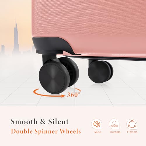 Sweetcrispy 20 Inch Carry On Luggage, Lightweight ABS Rolling Hard Shell Suitcase with Quiet Spinner Wheels, Built-in TSA Lock, Portable Travel Suitcase for Business Trip & Vacation Use, Pink