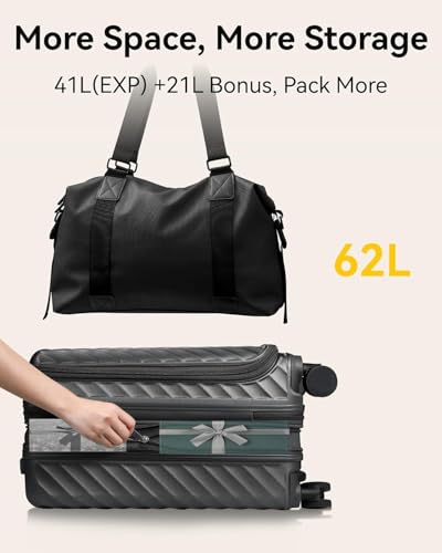 LUGGEX Carry On Luggage with Front Compartment and Cup Holder, KVF Expandable PC Hard Shell Suitcase with Front Pocket (FX-Plus, Gunmetal, 2-Piece (20/Tote))