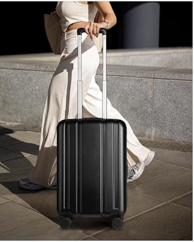 LUGGEX Carry On Luggage 22x14x9 Airline Approved, L2 100% PC Hard Shell Travel Suitcase with Smooth Spinner Wheels, TSA Lock (Black, 20 Inch, 40L)