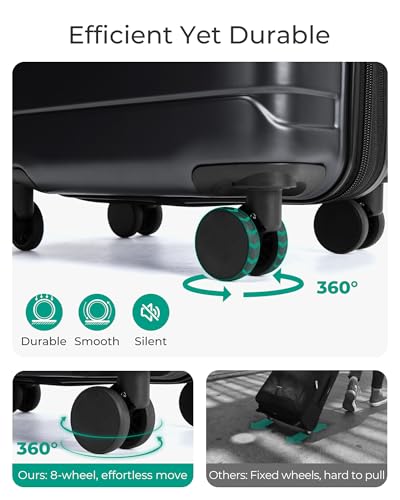 BAGSMART Carry On Luggage 22x14x9 Airline Approved with Spinner Wheels,Lightweight 20 Inch Luggage with TSA Lock,Expandable Hard Shell Carry On Suitcases for Men Women,Black