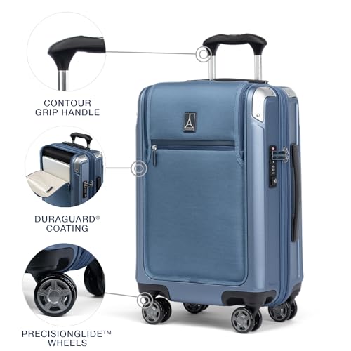 Travelpro Platinum Elite Hardside Expandable Carry on Luggage, 8 Wheel Spinner, TSA Lock, Hard Shell Polycarbonate Suitcase, Dark Sky Blue, Carry on Laptop Pocket 21-Inch