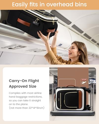 LOVEVOOK 49L Carry on Luggage 22x14x9 Airline Approved, 22 Inch Large Rolling Suitcase with Suit Folder & Spinner Wheels & TSA Lock, Softside Lightweight Underseat Carryon Luggage for Women Men Travel