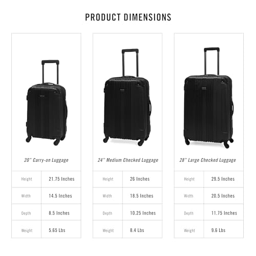 Kenneth Cole REACTION Out of Bounds Lightweight Hardshell 4-Wheel Spinner Luggage, Midnight Black, 20-Inch Carry On