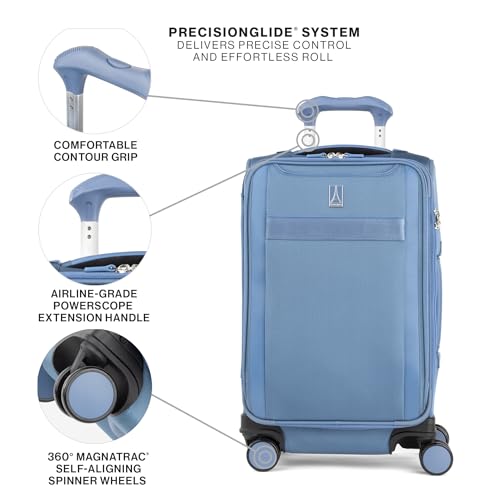 Travelpro VersaPack+ Lightweight Softside Expandable Carry on Luggage, 8 Spinner, TSA Lock, Carry On 21-Inch, Elemental Blue