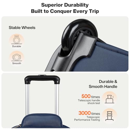 mixi 16 Inch Underseat Carry-On Luggage, Softside Suitcase with Wheels, Fashion Lightweight Water-Resistant Personal Item Travel Bag for Short Trips, Deep Blue-Off white