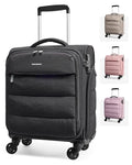 BAGSMART Underseat Carry on Luggage with Wheels, Soft Small Travel Luggage with PVC Wet/Dry Pockets, Lightweight Soft Personal Item Suitcase for Short Trip, Black