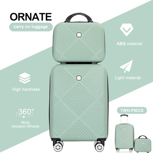 Tripcomp 2 Piece Carry on Luggage Set, Airline Approved 20 Inch Luggage with Cosmetic Case HardShell Suitcase with Spinner Wheels, Lightweight Durable Hardside Suitcases Set, Olive Green
