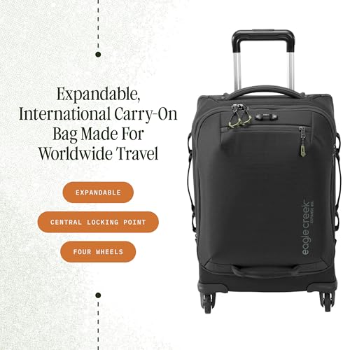Eagle Creek Expanse 4-Wheel 21.5" International Carry-On Luggage - Four-Wheel Carry-On Luggage for Easy Travel - Lockable Zippers - Expandable Main Compartment - Telescoping Handles - Midnight Black