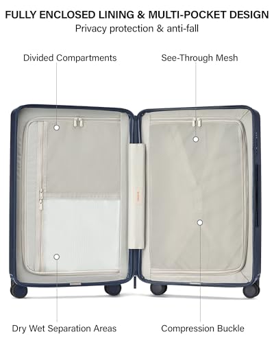 Hanke Upgraded Elite 20 Inch Carry On Luggage 22x14x9 Airline Approved,PC Hard Shell Suitcases with Wheels, TSA Lock, Explosion-Proof Zipper Suitcase for Business Travel Men & Women,Abyssal Blue