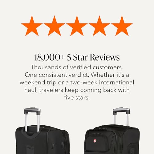 SWISSGEAR Sion Softside Expandable Spinner Luggage Durable Lightweight Travel Suitcase, Black, Carry-On