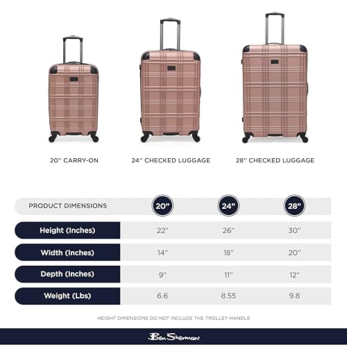 Ben Sherman Nottingham Lightweight Hardside 4-Wheel Spinner Travel Luggage, Rose Gold, 20-Inch Carry On
