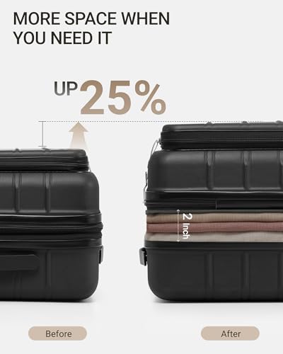 TAKUMI Carry On Luggage - 20 inch Expandable Suitcases with Wheels - Hardshell Carry on Suitcases with Front Pocket - Travel Luggage with TSA Lock (Black, 20 Inch-EXT)