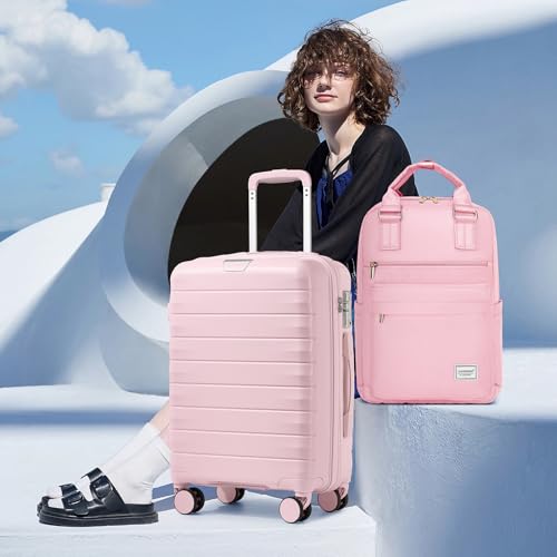 LARVENDER Luggage Sets 3 Piece, Hardside PP Carry On Suitcase with 360° Spinner Wheels TSA Lock Luggage Sets for Women, Orchid Pink