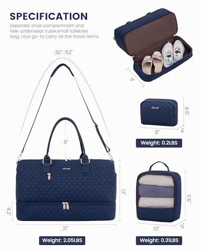 LOVEVOOK Travel Duffle Bag for Women, Weekender Overnight Bags with Shoe Compartment, Carry on Bag with Toiletry Kit, Gym Duffel Bag with Wet Pocket, Hospital Bags for Labor and Delivery 3 Pcs Set
