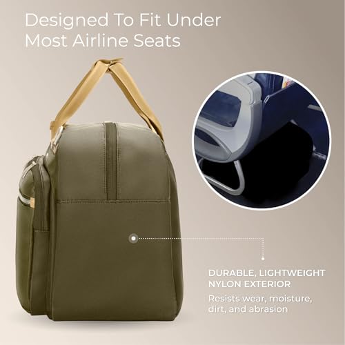 Briggs & Riley Multi-Pocket Cabin Bag - Carry On Luggage for Travel, Softside Bag for Men & Women, Fits in Overhead Bin, Two Slip Pockets, Fits up to 15" Laptop - Rhapsody Collection, Olive