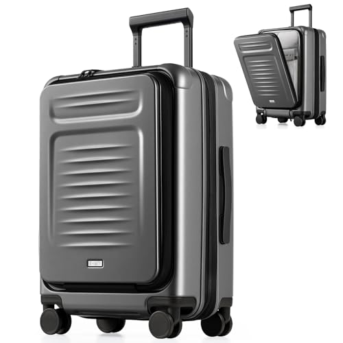 Coolife Carry On Luggage Suitcase : 22x14x9 Airline Approved Travel Luggage with Spinner Wheels, Front Pocket Expandable Hardshell Suitcases with TSA Lock Grey