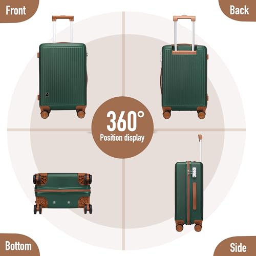 Hulsin Carry on Luggage with Spinner Wheels, 22x14x9 Airline Approved Carry-on Suitcase, Small Hardside Luggage with TSA Lock,Hard Shell Suitcase,Hard Case for Travel (Green, 20-Inch)