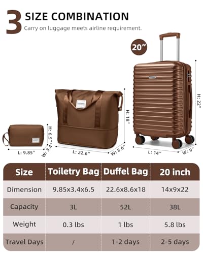 LARVENDER Carry on Luggage 22x14x9 Airline Approved, Expandable 20 Inch Hardside Suitcase with Wheels TSA Lock, PC+ABS Lightweight Carry on Suitcases for Women and Men, Maple (20/DB/TB)
