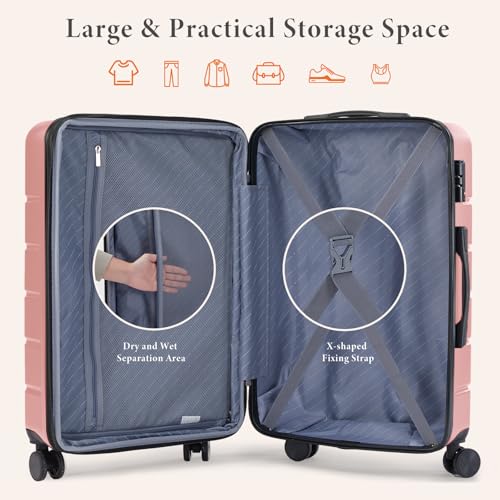 Sweetcrispy Carry on Luggage, Hard Shell ABS Suitcase with Double Spinner Wheels, Lightweight Expandable Rolling Suit Case with TSA Lock, 20 Inch Pale Pink