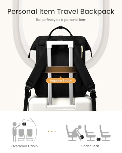 LOVEVOOK Laptop Backpack for Women with Giant Tumbler Holder Pocket,15.6 inch Waterproof Travel Backpack Purse Computer Laptop Bag,Professional Work College Nurse Teacher Backpack Casual Daypack,Black