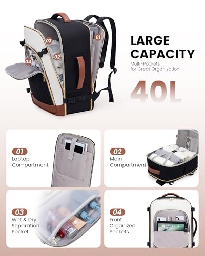 LOVEVOOK Large Travel Backpack for Women, TSA Carry on Backpack for Airplanes, 40L Personal Item Travel Bag for Women fits 17" Laptop,Waterproof Carry on Bag Airplane Approved with 3 Packing Cubes
