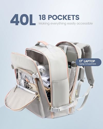 LOVEVOOK 40L Travel Backpack Flight Approved Carry on Backpack,3 Packing Cubes,Waterproof Personal Item Travel Bag,TSA Carry on Luggage Suitcase Travel Essentials,Gifts for Women & Men,fits 17" Laptop