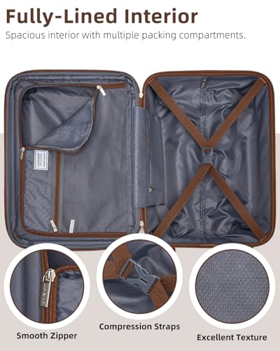 LARVENDER Carry on Luggage 22x14x9 Airline Approved, Expandable 20 Inch Hardside Suitcase with Wheels TSA Lock, PC+ABS Lightweight Carry on Suitcases for Women and Men, Maple (20/DB/TB)