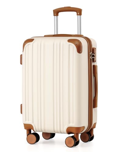 Coolife Carry On Luggage, Suitcase with Durable and Lightweight, carry on suitcase with ABS Hardshell, Dual Spinner Wheels, TSA Lock, and YKK Zipper(apricot white, S(20in)_carry on)