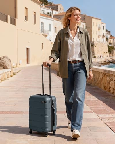 Coolife Carry On Luggage 22x14x9 Airline Approved Hardside PC+ABS Suitcase with TSA Lock, Lightweight Rolling Travel Luggage with Spinner Wheels(Teal, 20in)