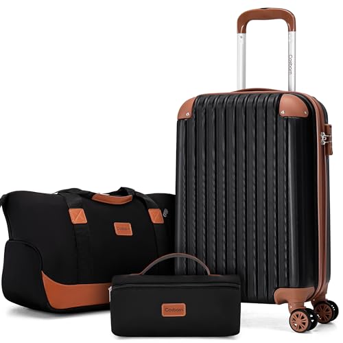 Cosbarn Carry On Luggage Sets 3 Piece, 20 Inch Luggage 22x14x9 Airline Approved with Wheels and TSA Lock, ABS Lightweight Hardshell Travel Suitcase Set with Duffel Bag Travel Bag for Men Women