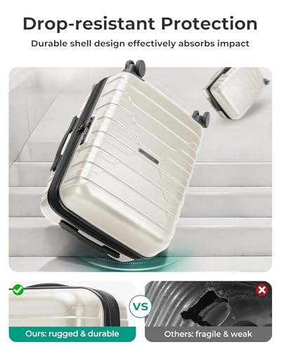 BAGSMART Carry On Luggage 22x14x9 Airline Approved with Spinner Wheels,Lightweight 20 Inch Luggage with TSA Lock,Expandable Hard Shell Carry On Suitcases for Men Women,White