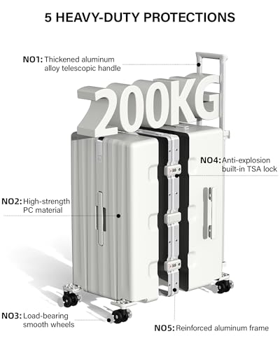 Hanke Premium 20 Inch Zipperless Carry-On Luggage, Aluminum Frame Hard Shell PC Suitcase with TSA Lock, Water-Resistant, 8 Quiet Spinner Wheels for Short Business Trips & Weekend Getaways（Grey）