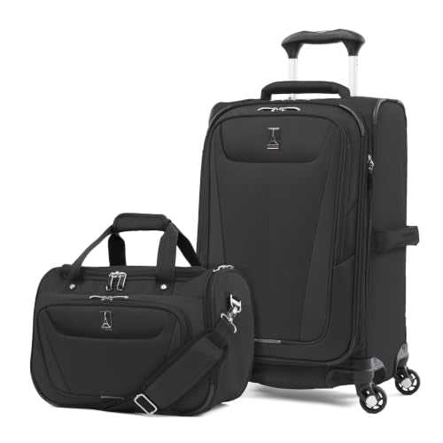 Travelpro Maxlite 5 Softside 2pc Set Expandable Carry On Luggage with 4 Spinner Wheels/Soft Underseat Tote, Lightweight Suitcase, Men and Women, Black