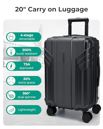 BAGSMART Expandable Carry On Luggage 22x14x9 Airline Approved, Black